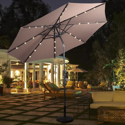 Costway 10ft Patio Solar Umbrella LED Patio Market Steel Tilt w/Crank Outdoor (Tan)
