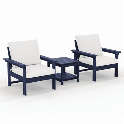 JUSTLET HDPE Patio Sofa Set, All Weather Outdoor Patio Furniture Set, 3-Seater Couch,2 Armchair,1 Side Table,1 Coffee Table, Navy Frame with Khaki Cushion