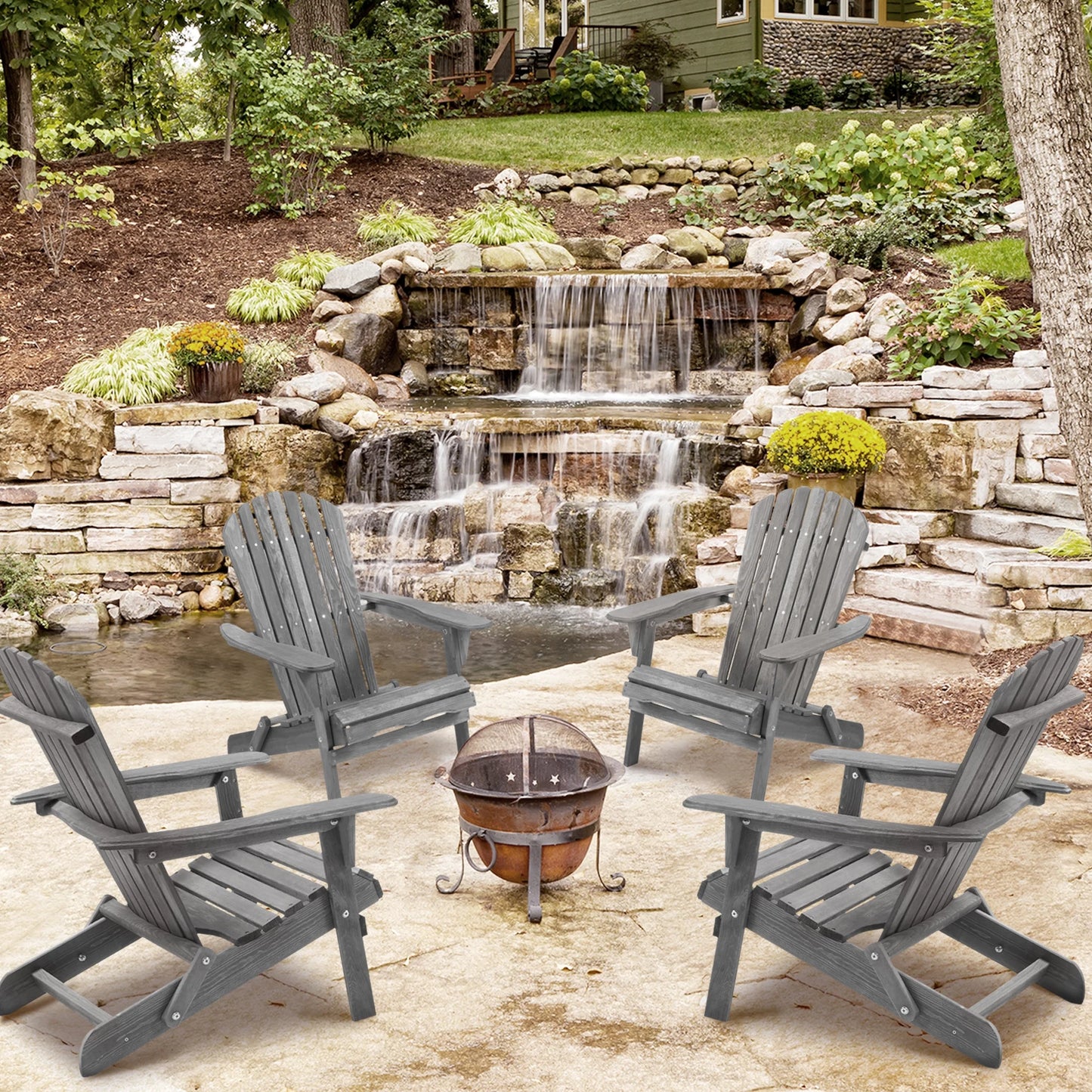 uhomepro Outdoor Adirondack Chairs Set of 2, Folding Fire Pit Chair, Weather Resistant Patio Lawn Chair for Outside Deck Garden Backyard Balcony, Gray
