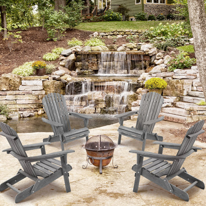 uhomepro Outdoor Adirondack Chairs Set of 2, Folding Fire Pit Chair, Weather Resistant Patio Lawn Chair for Outside Deck Garden Backyard Balcony, Gray