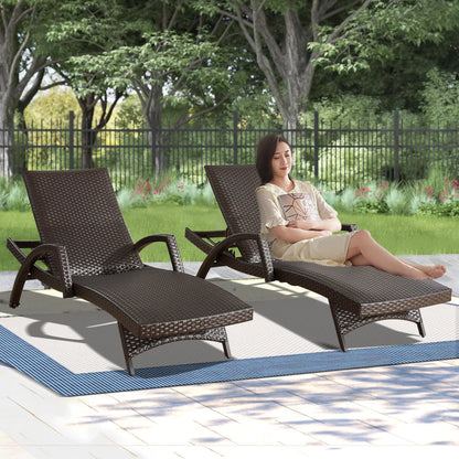 Ulax Furniture Outdoor Woven Padded 2 Pieces Aluminum Chaise Lounge Chairs Patio Armed Lounger Adjustable Chair with Wheels and Quick Dry Foam(Dark Brown)