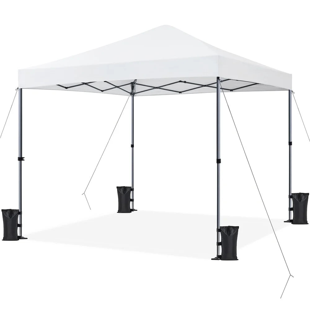 CHLET Pop-up Canopy Tent Integrated Wheels for Mobility, Waterpoof & Heavy Duty, Instant Sun Shelter with Carry Bag, Weight Bags for Outdoor Camping Beach Patio Parties,8x8,White
