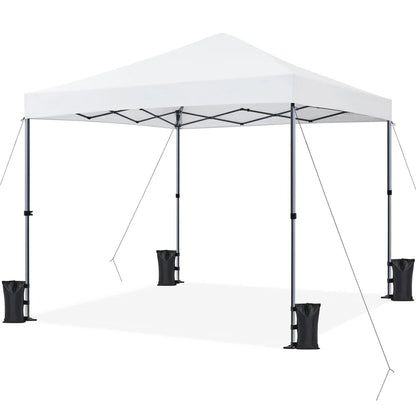CHLET Pop-up Canopy Tent Integrated Wheels for Mobility, Waterpoof & Heavy Duty, Instant Sun Shelter with Carry Bag, Weight Bags for Outdoor Camping Beach Patio Parties,8x8,White