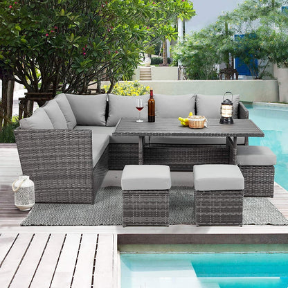 AECOJOY 7 Piece Patio Conversation Set, Outdoor Sectional Sofa Rattan Wicker Dining Furniture, Gray