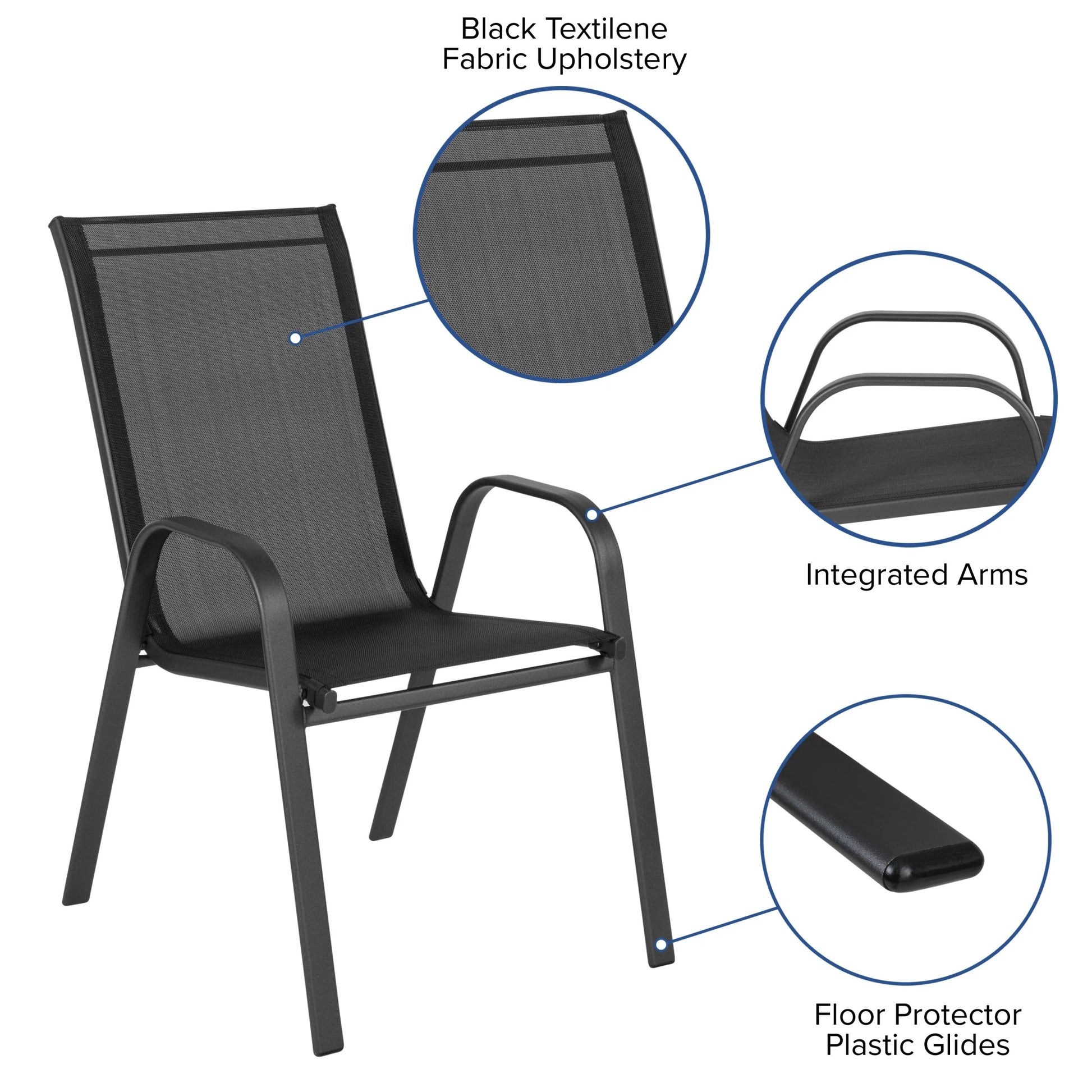 Flash Furniture Flash Furniture Brazos Series Outdoor Stackable Patio Chairs for Adults, Set of 4, Black