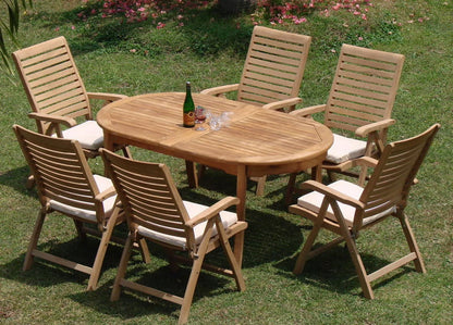 Teak Dining Set:6 Seater 7 Pc - 94" Oval Table And 6 Ashley Reclining Arm Chairs Outdoor Patio Grade-A Teak Wood WholesaleTeak #WMDSAS9