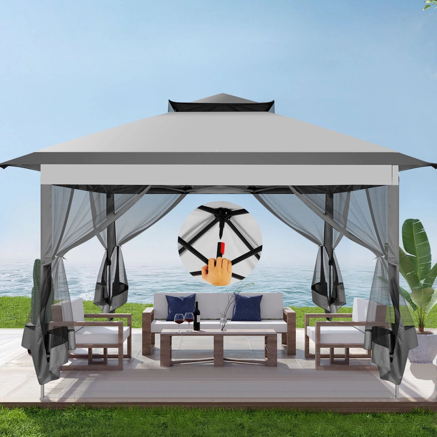 COBIZI 11x11 Pop up Gazebo Outdoor Canopy Gazebo Patio Gazebo with Mosquito Netting Canopy Shelter with 121 Square feet of Shade for Poolside, Garden, Party and Backyard, Gray