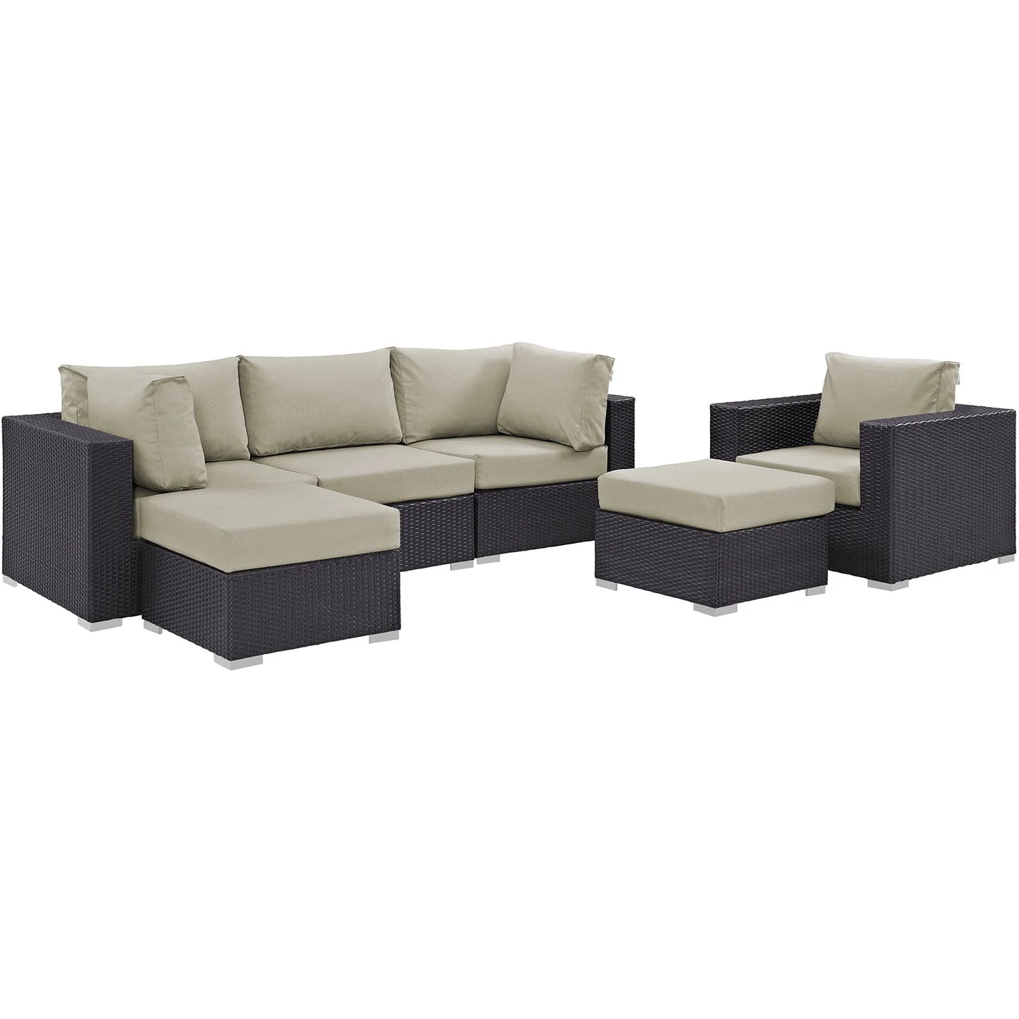 Modway Convene 6 Piece Outdoor Patio Sectional Set in Espresso Beige