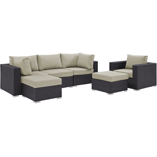 Modway Convene 6 Piece Outdoor Patio Sectional Set in Espresso Beige