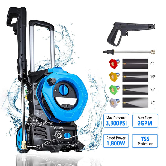 SUGIFT 3300 PSI Electric Pressure Washer with 4 Nozzles for Cars Homes Driveways Patios, Blue