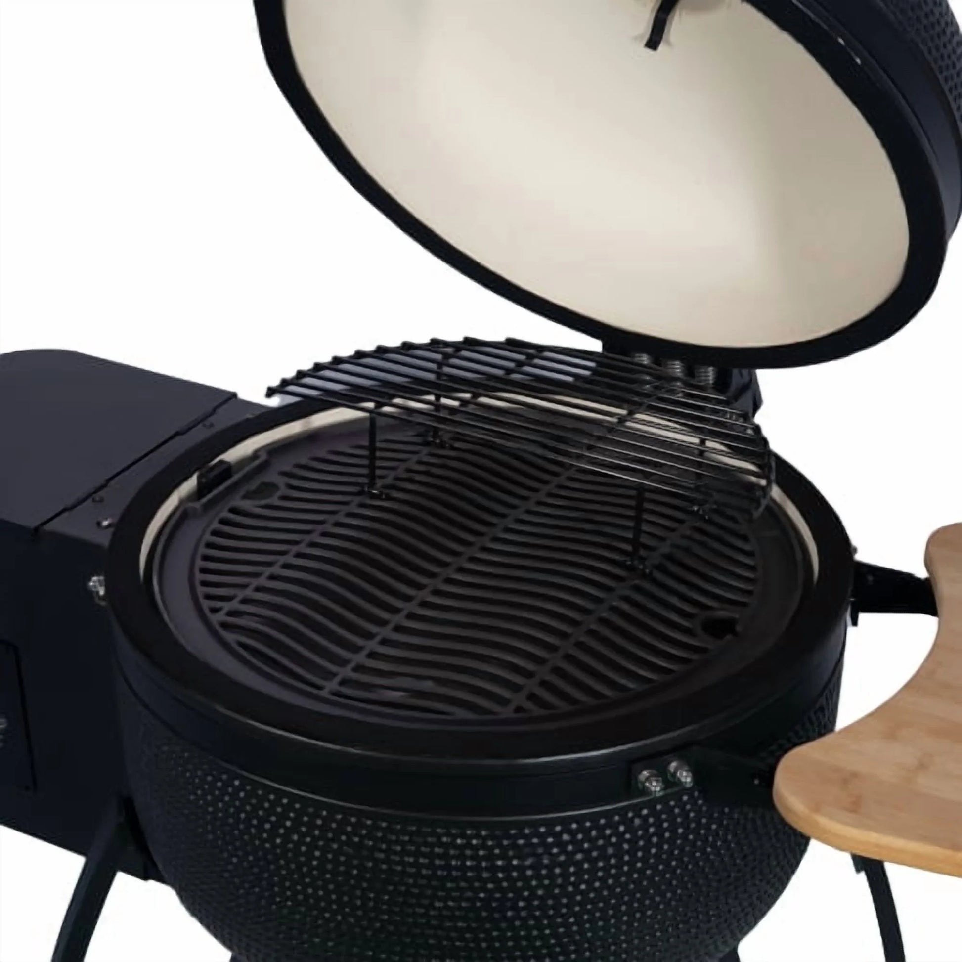 MADETEC 24" Ceramic Pellet Grill with 19.6" diameter Gridiron Double Ceramic Liner 4-in-1 Smoked Roasted BBQ Pan-roasted for Outdoors Patio,Black
