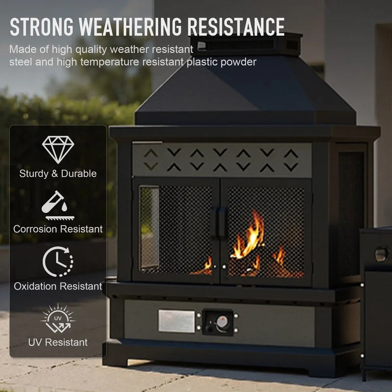 GAZEBETER Outdoor Gas Fireplace, 35" 50000 BTU Patio Gas Fire Pit Propane with Rain Cover, CSA Certified, Adjustable Flame for Deck, Backyard, Balcony