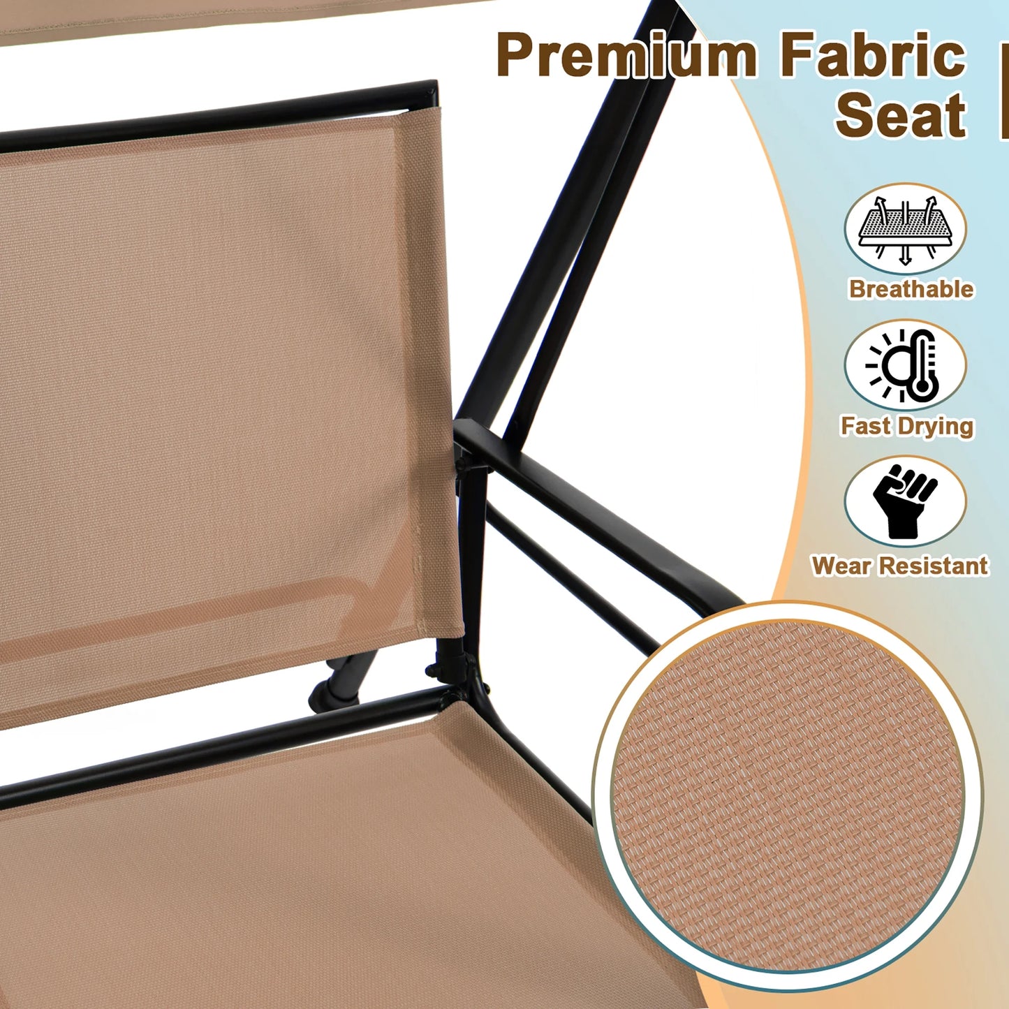 Costway 2-Seat Patio Swing Porch Swing with Adjustable Canopy for Garden Dark Beige
