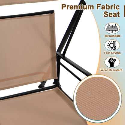 Costway 2-Seat Patio Swing Porch Swing with Adjustable Canopy for Garden Dark Beige