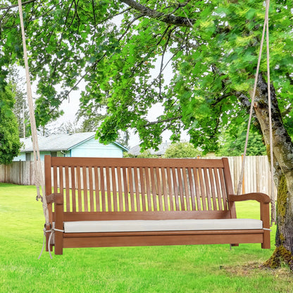Gymax 2-Seat Patio Hanging Wooden Porch Swing Bench w/Cushion & Hanging Ropes