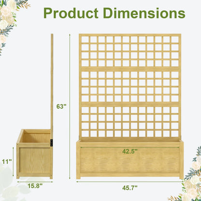 Slsy 63" Screen Raised Garden Bed, Wooden Planter Box with Hanging Roof & Drainage Holes, Indoor Outdoor Elevated Planter for Vine, Climbing Plants, Flowers, Patio & Garden