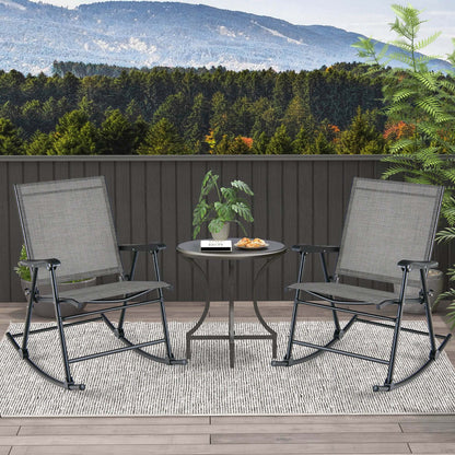 Costway 2pcs Patio Folding Rocking Chair Heavy-Duty Metal Frame Rockers Outdoor Brown