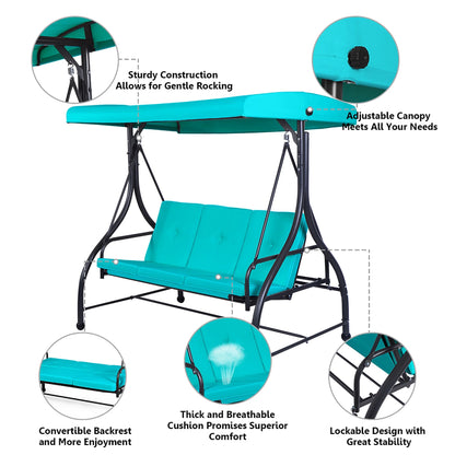 Costway Converting Outdoor Swing Canopy Hammock 3 Seats Patio Deck Furniture Turquoise