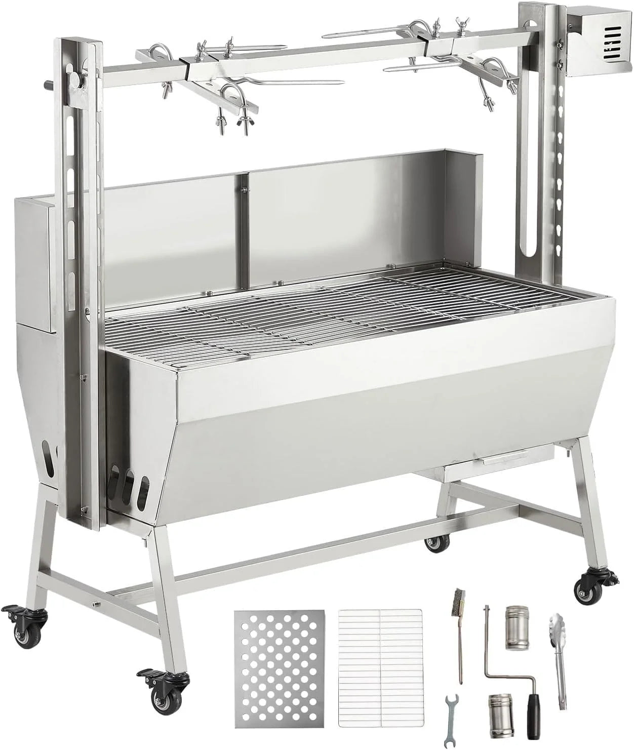 Huloretions 37"Grill Rotisserie Kit,Stainless Steel Electric Rotisserie 52W Rotatable Motor BBQ Rotisserie Kit,132LBS Capacity Pig Roaster Spit Rotisserie,Swivel BBQ Roasting Machine for Outdoor Patio