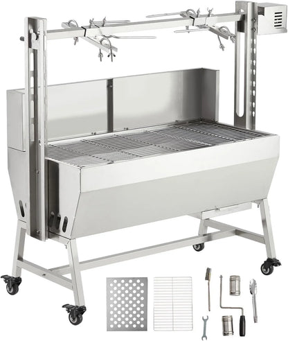 Huloretions 37"Grill Rotisserie Kit,Stainless Steel Electric Rotisserie 52W Rotatable Motor BBQ Rotisserie Kit,132LBS Capacity Pig Roaster Spit Rotisserie,Swivel BBQ Roasting Machine for Outdoor Patio