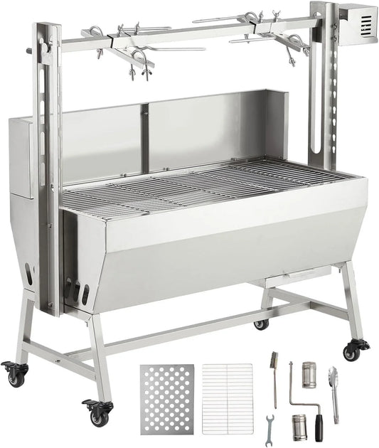 Huloretions 37"Grill Rotisserie Kit,Stainless Steel Electric Rotisserie 52W Rotatable Motor BBQ Rotisserie Kit,132LBS Capacity Pig Roaster Spit Rotisserie,Swivel BBQ Roasting Machine for Outdoor Patio
