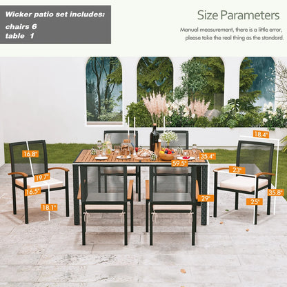 7 Pieces Outdoor Table and Chairs Outdoor Patio Furniture Set Wicker Patio Dining Sets for 6 Patio Table and Chairs Set Outdoor Furniture Set for Garden Yard Porch and Poolside