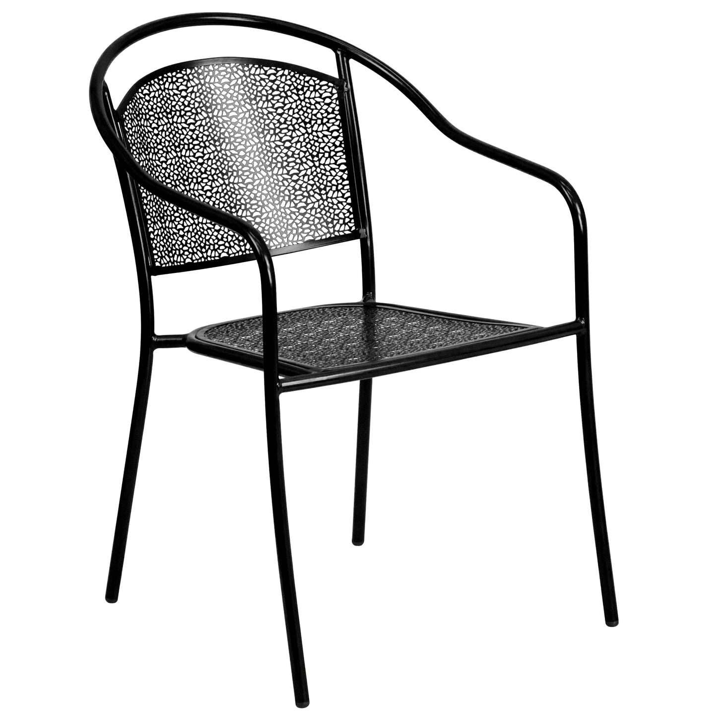 Emma + Oliver Commercial Grade 28" Square Black Patio Table Set-4 Round Back Chairs