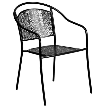 Emma + Oliver Commercial Grade 28" Square Black Patio Table Set-4 Round Back Chairs