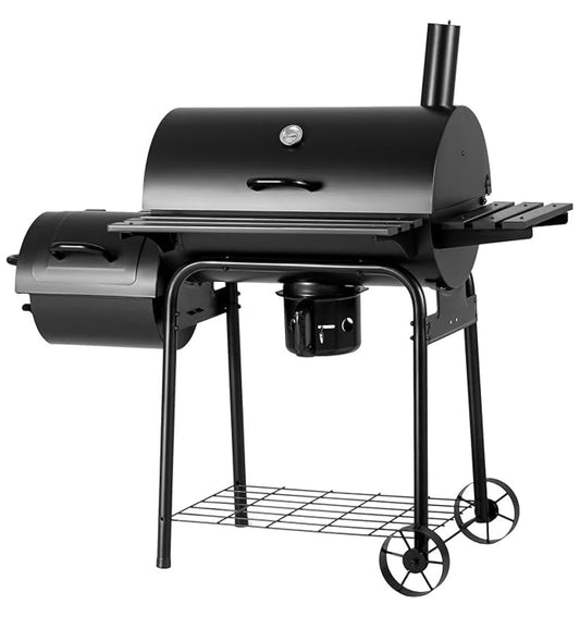 Charcoal Grill 3-in-1, Offset Smoker BBQ Grill for Outdoor Use, Heavy Duty Steel Grill with Side Table, Warming Rack, Fire Drawer - Garden, Patio, Backyard