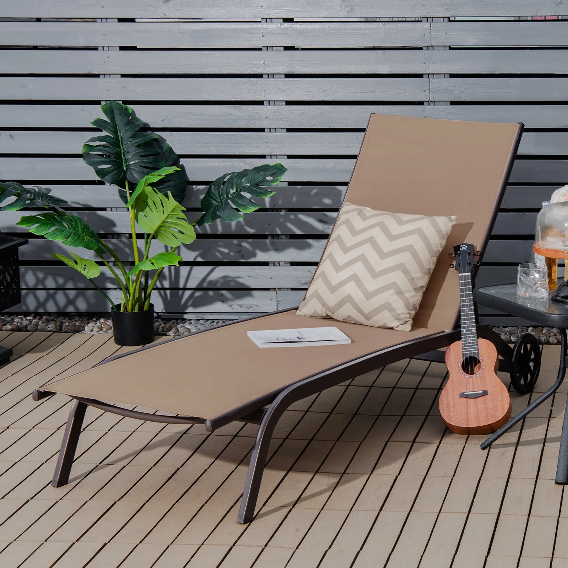 Costway 2PCS Outdoor Adjustable Chaise Lounge Patio 6-Position Recliner Wheels Black