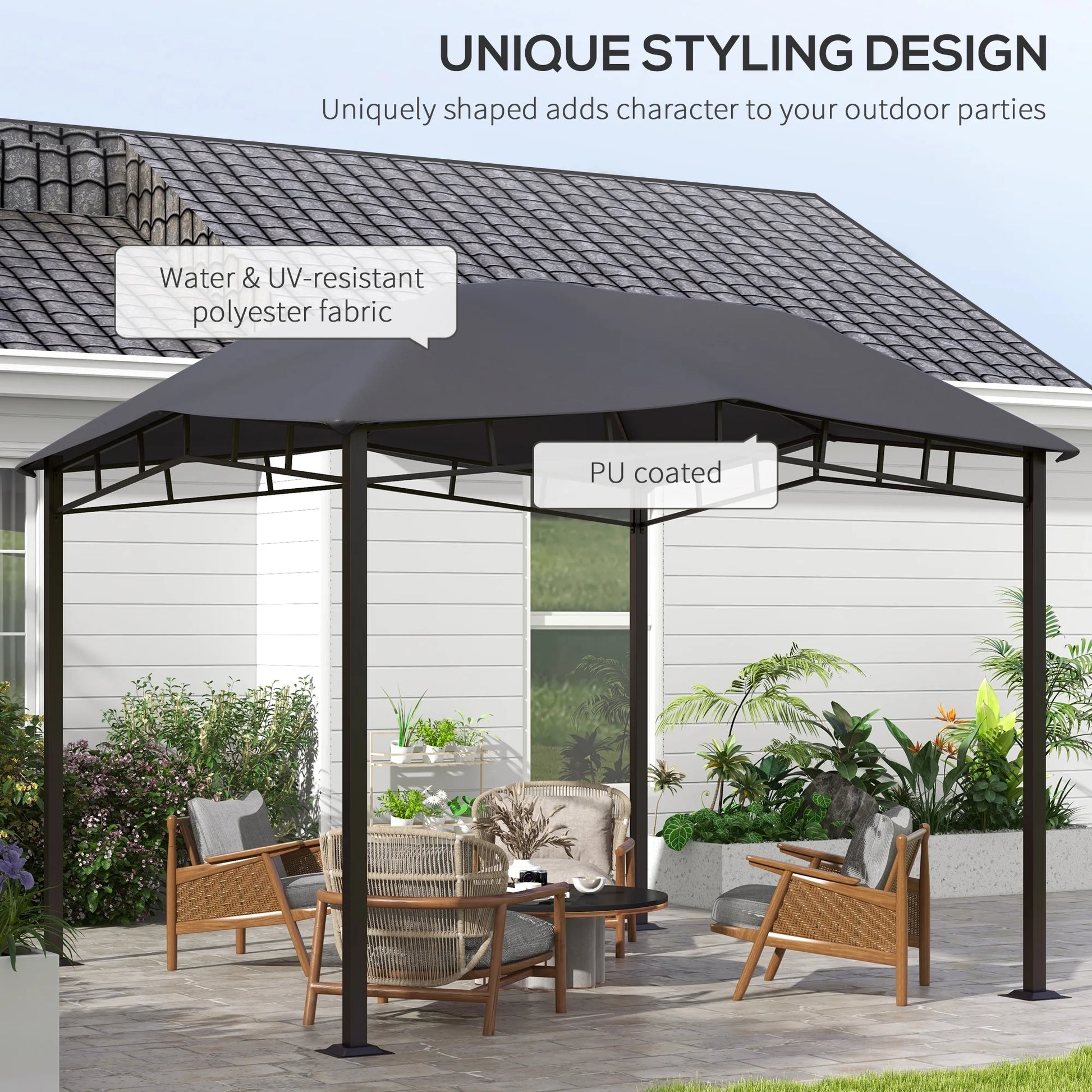 Outdoor Umbrellas Outsunny 10' x 10' Soft Top Patio Gazebo Outdoor Canopy with Unique Geometric Design Roof, All-weather Steel Frame, Gray,Patio Shades