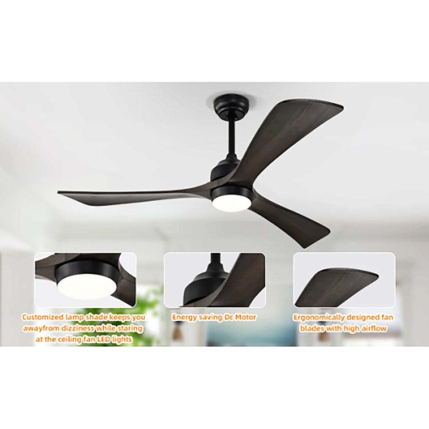 Spaco 52" Ceiling Fan, Indoor/Outdoor Ceiling Fans with Lights and Remote, Quiet DC Motor 3 Blade Ceiling Fans 6 Speed Levels for Bedroom Living Room Patio