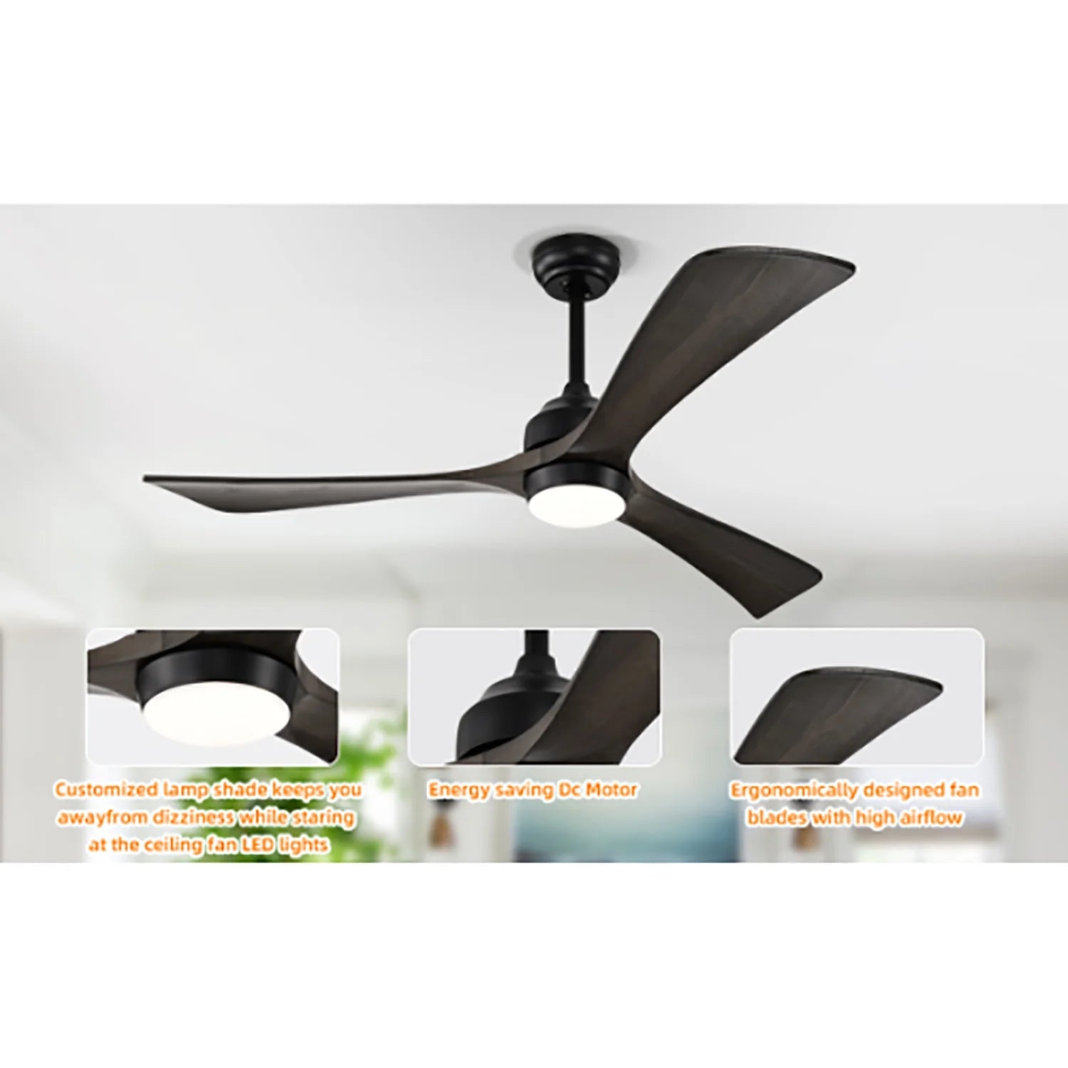 Spaco 52" Ceiling Fan, Indoor/Outdoor Ceiling Fans with Lights and Remote, Quiet DC Motor 3 Blade Ceiling Fans 6 Speed Levels for Bedroom Living Room Patio