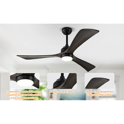 Spaco 52" Ceiling Fan, Indoor/Outdoor Ceiling Fans with Lights and Remote, Quiet DC Motor 3 Blade Ceiling Fans 6 Speed Levels for Bedroom Living Room Patio