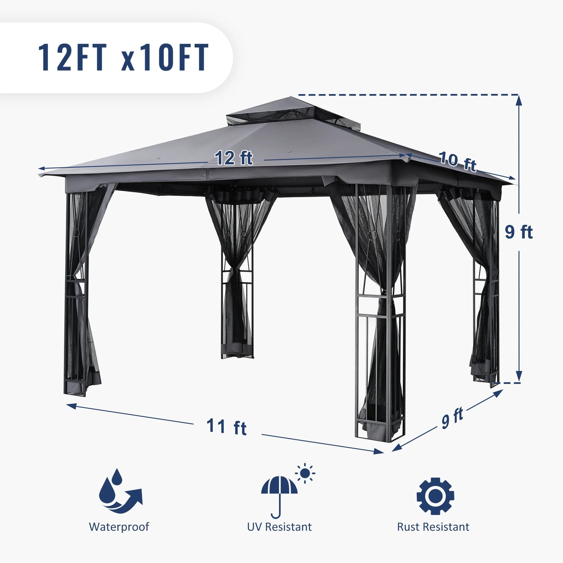 EGEIROS LIFE 12' x 10' Double Roof Patio Gazebo, Waterproof Zippered