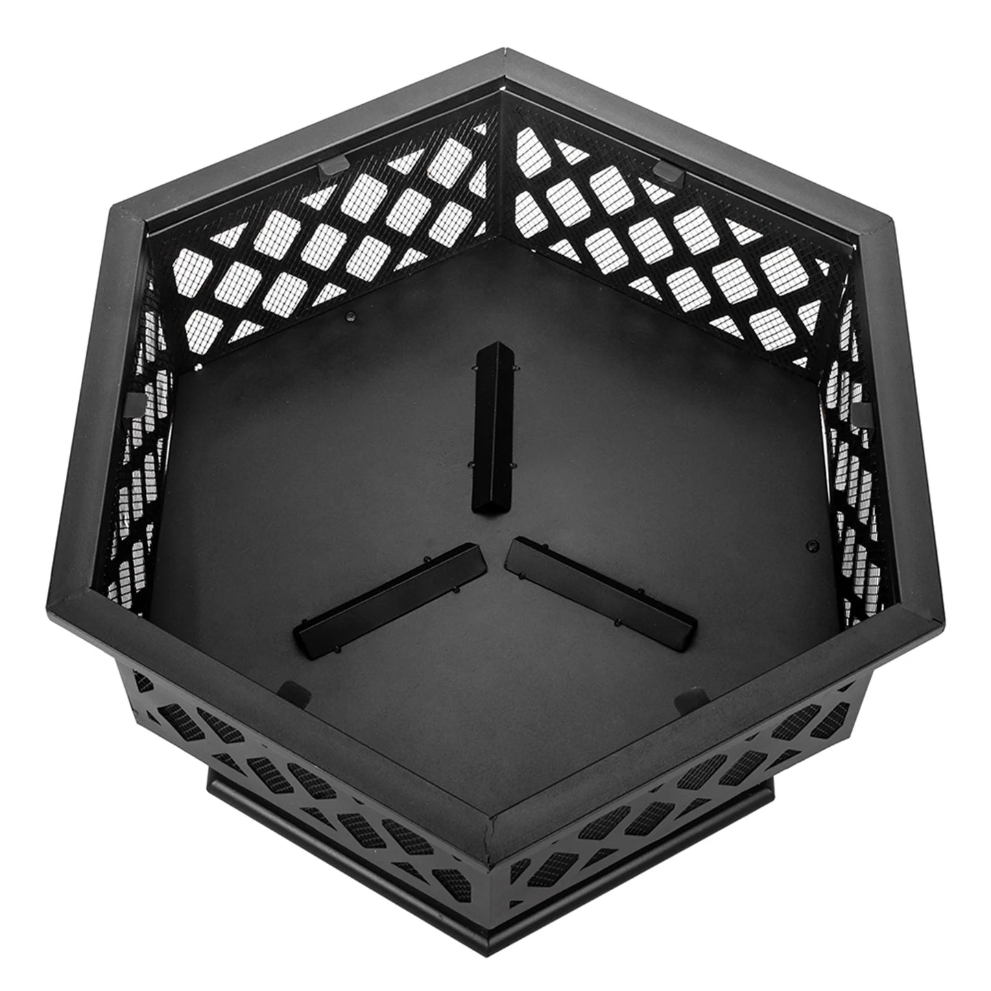 Outdoor Wood Burning Fire Pit, 24" Hexagon Metal Fire Pit for Patio with Poker, Spark Screen, Hex Shaped Fire Pit BBQ Grill, Garden Firepit Stove for Camping Picnic Bonfire Backyard, JA2419