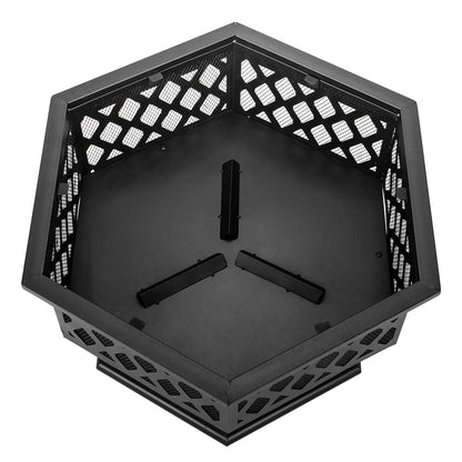 Outdoor Wood Burning Fire Pit, 24" Hexagon Metal Fire Pit for Patio with Poker, Spark Screen, Hex Shaped Fire Pit BBQ Grill, Garden Firepit Stove for Camping Picnic Bonfire Backyard, JA2419