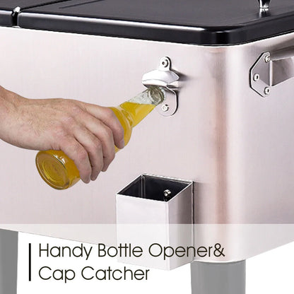 Costway Patio Cooler Rolling Outdoor Stainless Steel Ice Beverage Chest Pool 80 Quart