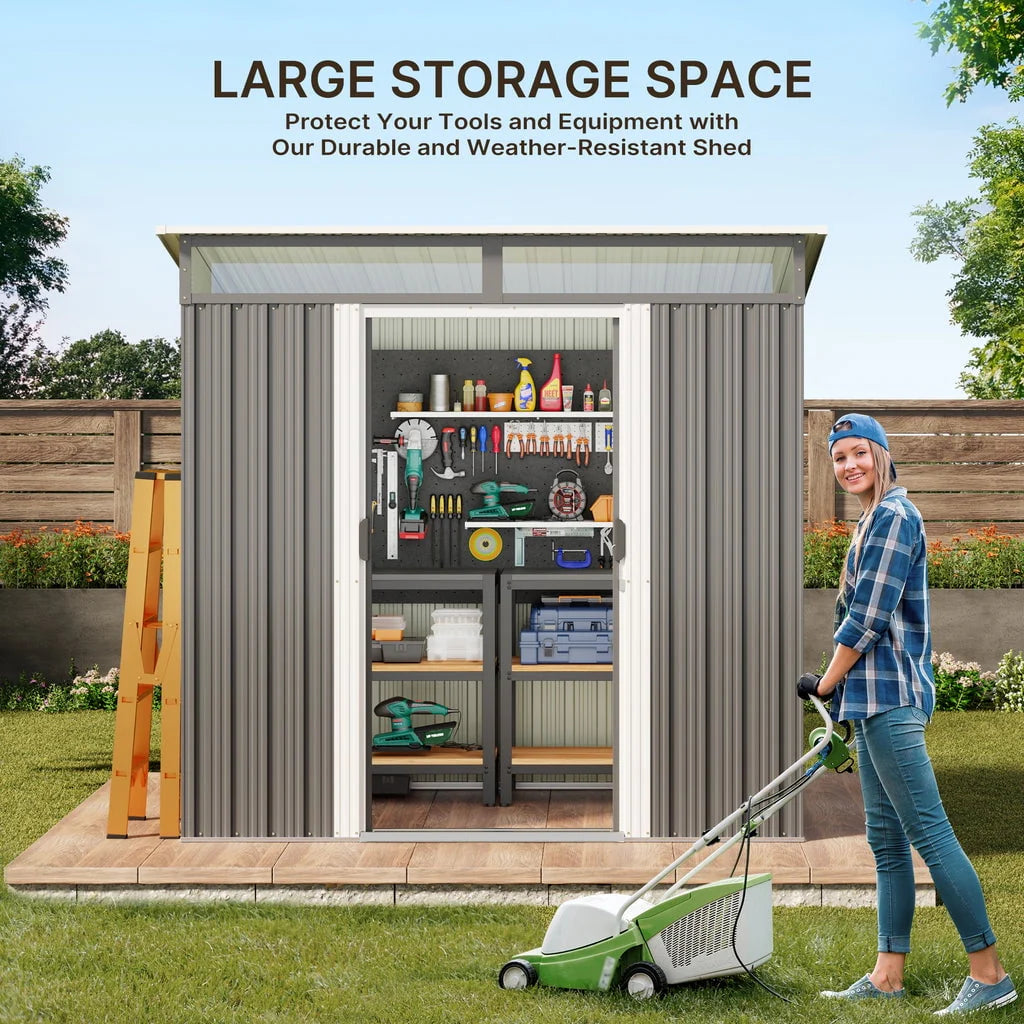 Aiho 6 x 4 FT Outdoor Storage Shed on Clearance with Sliding Double Doors for Garden, Patio - Gray