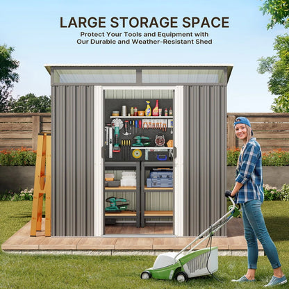 Aiho 6 x 4 FT Outdoor Storage Shed on Clearance with Sliding Double Doors for Garden, Patio - Gray