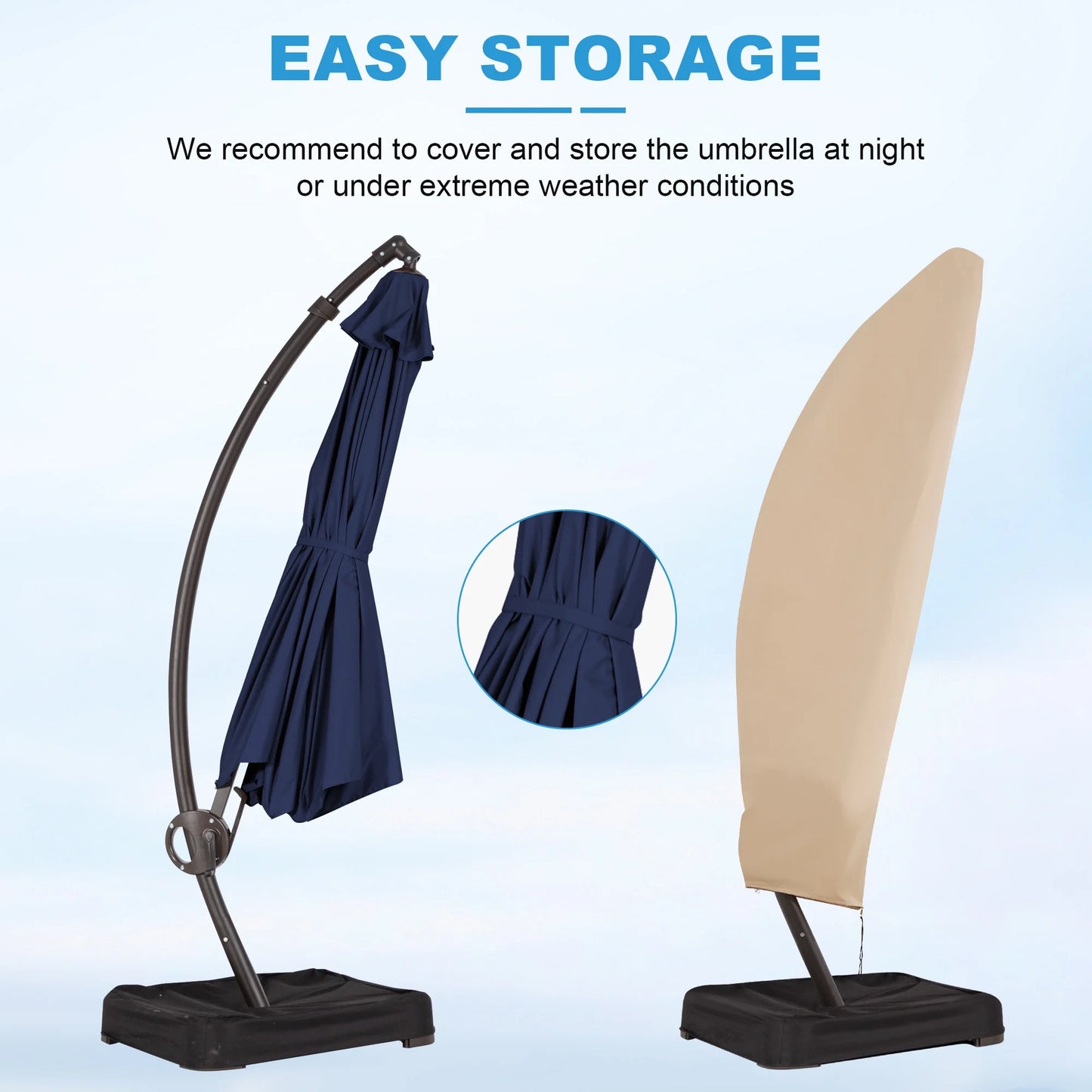 JUSTLET 10FT Arched-Pole Cantilever Hanging Patio Umbrella with baseNavy Blue