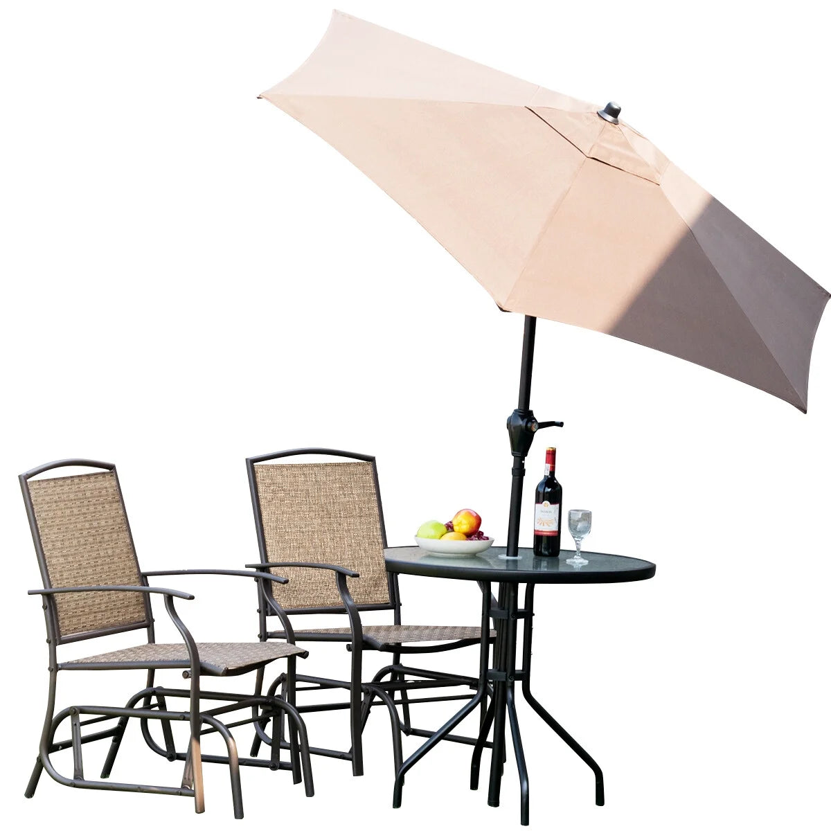 Costway 2PCS Patio Swing Single Glider Chair Rocking Seating Steel Frame Garden Brown
