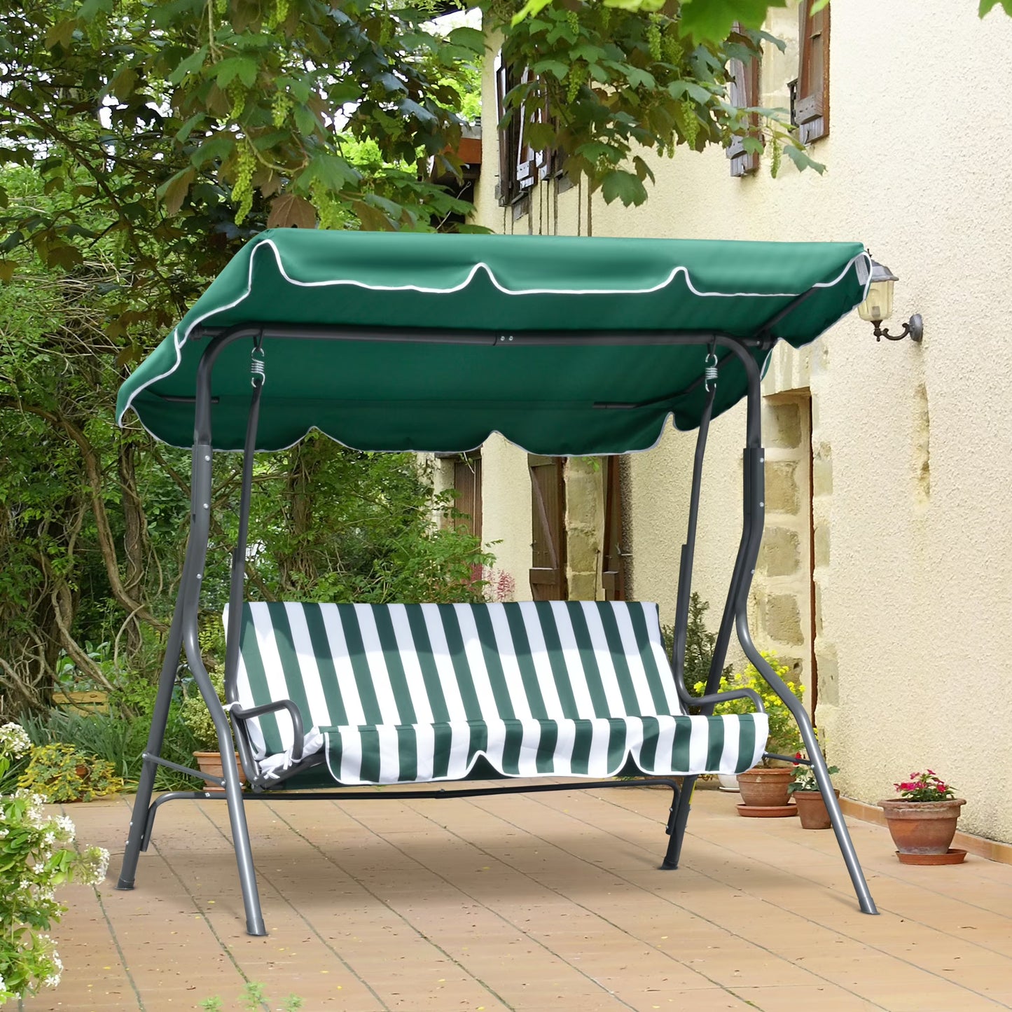 Outsunny Porch Swing with Canopy, 3-Person Patio Swing Chair, Dark Blue