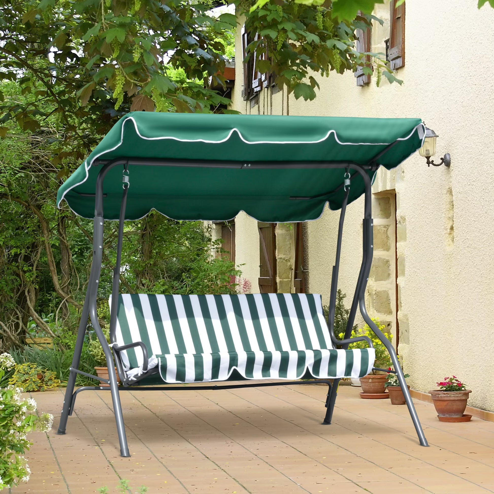 Outsunny Porch Swing with Canopy, 3-Person Patio Swing Chair, Dark Blue