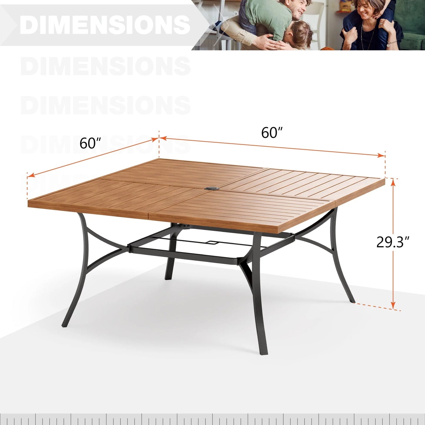 Sophia & William Metal 60" x 60" Patio Outdoor Square Dining Table for 8, Teak Color