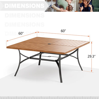 Sophia & William Metal 60" x 60" Patio Outdoor Square Dining Table for 8, Teak Color