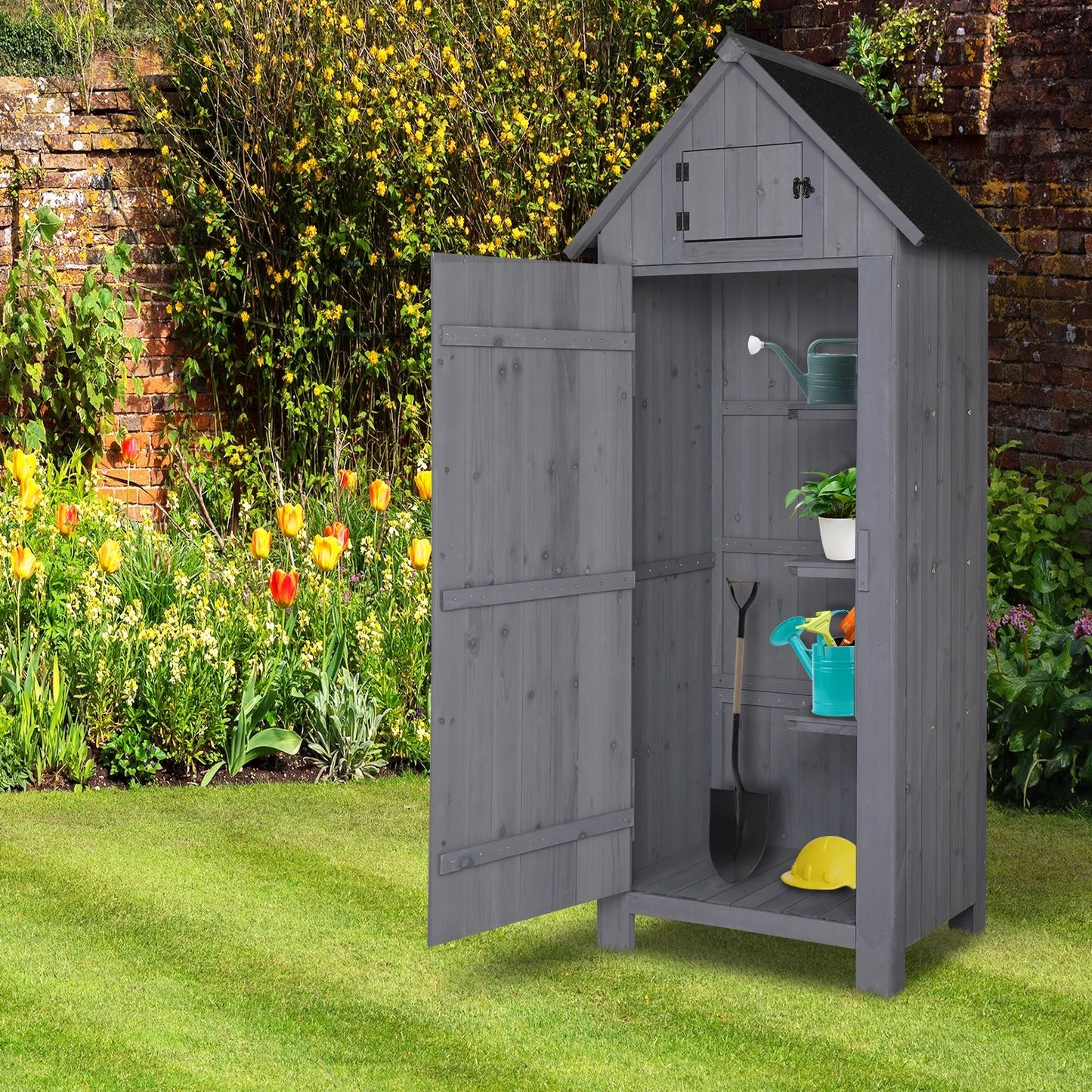 iTopRoad 70in Outdoor Storage Shed for Garden Tools, Wooden Patio Shed Lockers