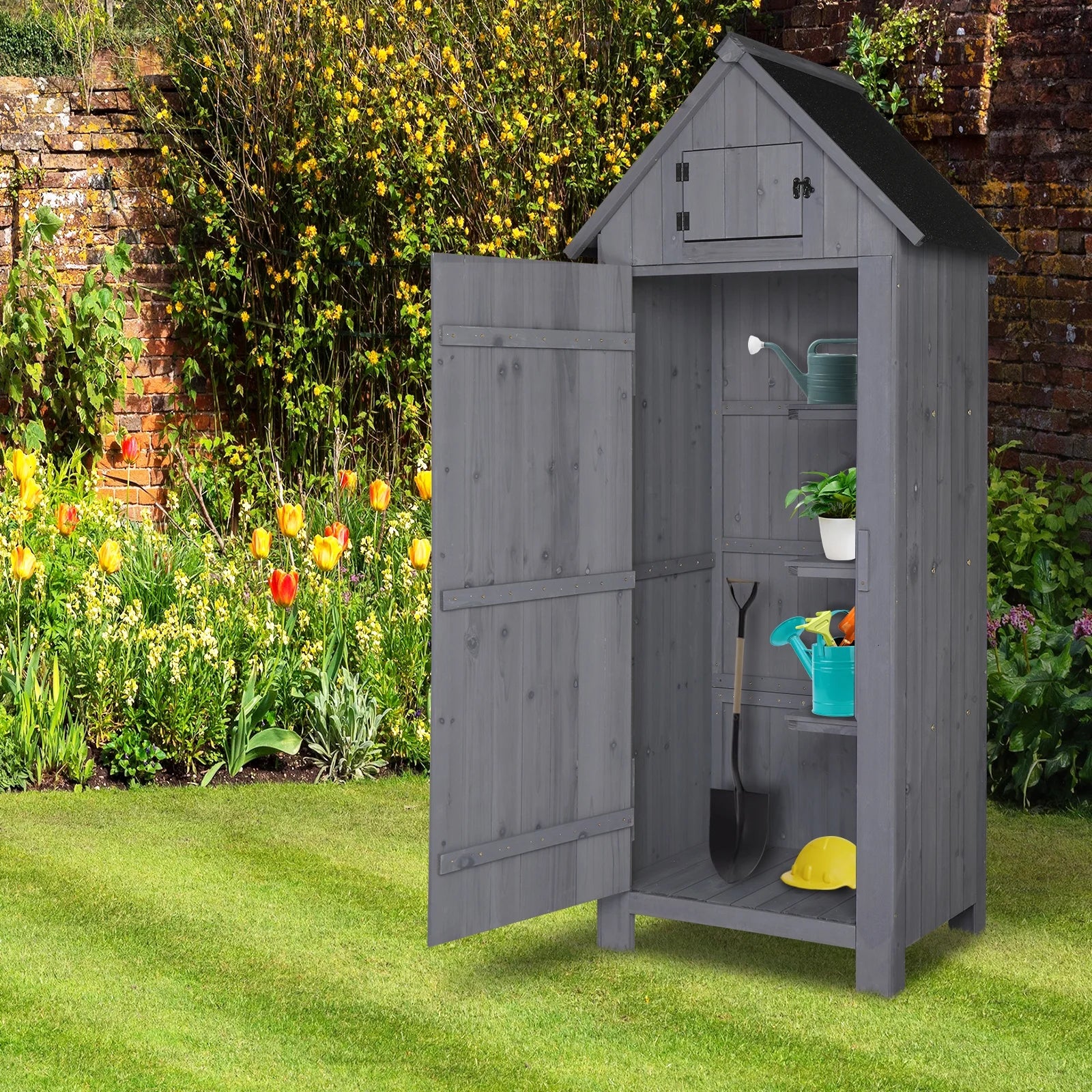 iTopRoad 70in Outdoor Storage Shed for Garden Tools, Wooden Patio Shed Lockers