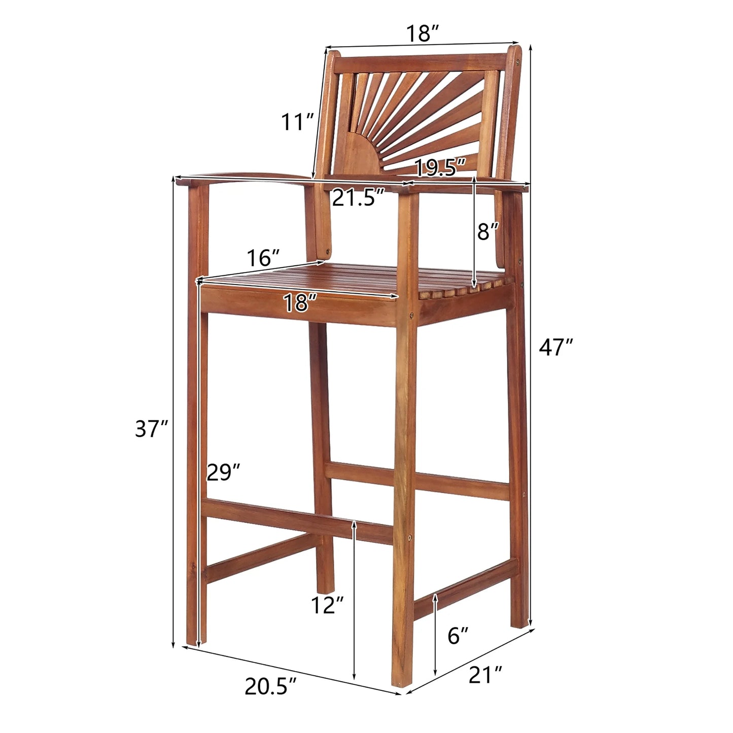 Giantex Patio Bar Stools Set of 4, Outdoor Acacia Wood Bar Chairs with Sunflower Backrest, Curved Armrests & Breathable Seat, Ideal for Balcony, Sunroom, Patio, Easy Assembly