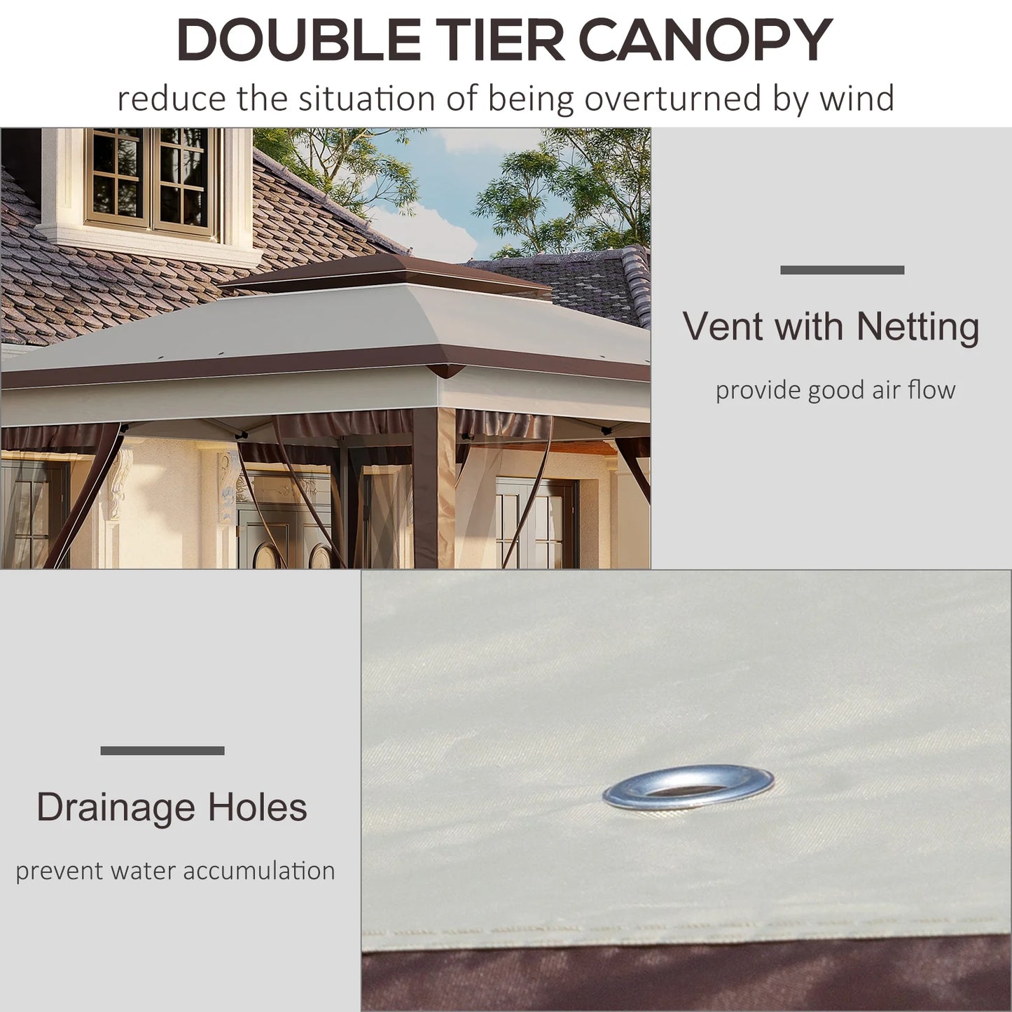 12' X 12' Pop Up Canopy Tent with Netting and Carry Bag,Double Canopy, Instant Sun Shelter with 137 Sq.ft Shade, Tents for Parties, Height Adjustable, for Outdoor, Garden, Patio, Beige and Brown